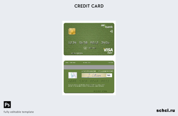 скачать в цифровом формате шаблон дебетовой карты Visa Czech Air Bank